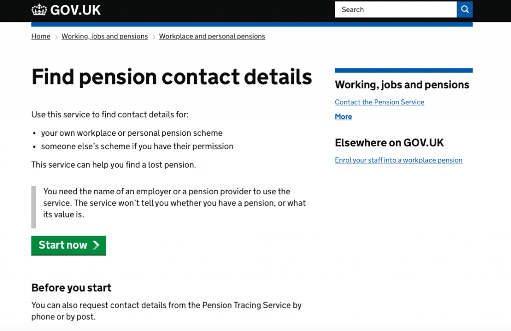 The Find Pension Contact Details service